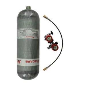 ACECARE-cilindro de fibra de carbono de 9L, tanque de alta presión con válvula reguladora para buceo, 4500PSI, 300bar, HPA, M18 x 1,5