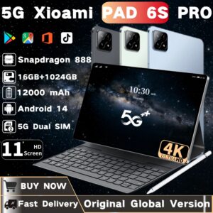 XioaMi-Tableta 6S Pro Original, Tablet con Android 14, Snapdragon888, 11 pulgadas, HD, 16GB + 1TB, 2024 mAh, 5G, SIM Dual, Bluetooth, WiFi, GPS, 12000