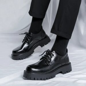 Zapatos Oxford con plataforma de cuero para hombre, mocasines informales, punta cuadrada, calzado Formal, grueso, estilo Derby, Corea