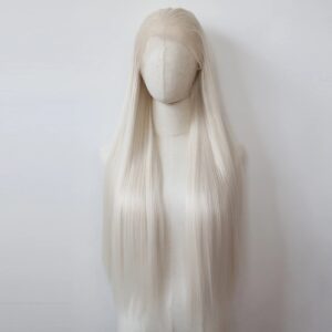 Peluca sintética con malla frontal, pelo largo y liso, color rubio platino, línea de cabello Natural prearrancada