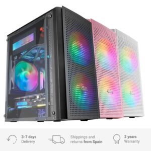 Mars Gaming MC300 Negro, Caja PC Micro ATX, Cristal Templado, Frontal MESH, 3xVentilador FRGB, Torre Gaming Micro ATX
