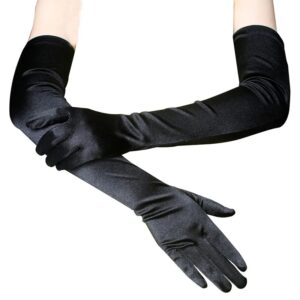 Guantes largos de dedo de satén elástico para mujer, guantes de Flapper, disfraz a juego, clásico, negro, blanco, piel roja, ópera, codo, muñeca, nuevo