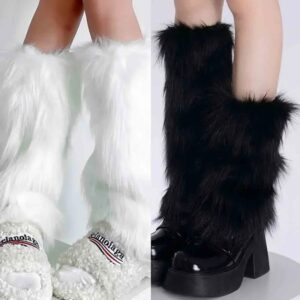 Calentadores de piernas de piel sintética blancos japoneses, cubiertas de botas, calcetines de pierna sólidos góticos Y2K, Punk Jk, hasta la rodilla, calcetín cálido de moda para Hiphop Hotgirl