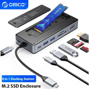 ORICO-estación de acoplamiento USB 3,2 8 en 1, carcasa SSD M.2, 10gbps, M2, NVMe, carcasa externa, HDMI, RJ45, SD/TF
