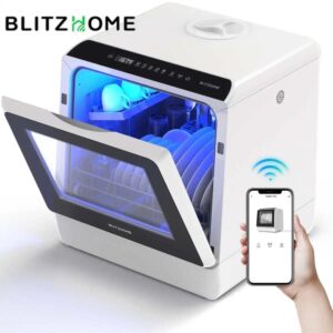 Blitzhome-lavavajillas portátil para encimera, dispositivo compacto con tanque de agua incorporado de 5 L y manguera de entrada, 5 programas de lavado