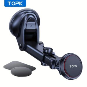 TOPK-soporte magnético de teléfono para coche, brazo telescópico ajustable con imán fuerte N52, ventosa para parabrisas de salpicadero