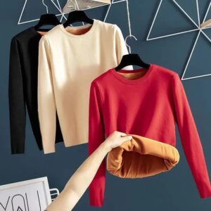 Ropa interior de terciopelo para mujer, parte superior cálida con autocalentamiento integrado, Color sólido, añadido engrosada y Base con terciopelo, Invierno