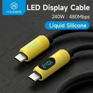 Hagibis-Cable USB tipo C a USB C con pantalla LED, cargador rápido PD de 240W, Cable de carga para iPhone 15, Macbook, iPad, Pixel