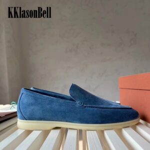 KKlasonBell-mocasines de cuero genuino para hombre, zapatos de goma cómodos, sin cordones, con forro de lana de ante de vaca, 11,2 L * P