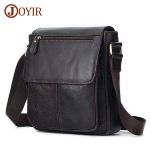 JOYIR-Bolso de piel de vaca auténtica para hombre, bandolera Vintage con solapa, informal, a la moda