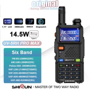 Baofeng-walkie-talkie UV-5RH Pro Max, batería de 3800mAh, USB-C, 14,5 W, seis bandas, frecuencia de copia inalámbrica, 999 canales, UV-5RH de actualización de Radio Ham