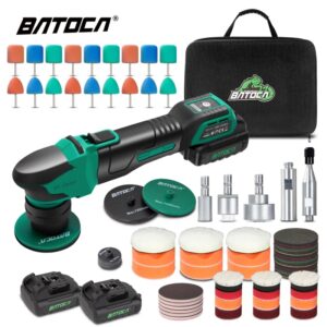 BATOCA-máquina pulidora inalámbrica para coche, juego de 12V RO/DA, microarañazos, Motor sin escobillas, con almohadillas de lana y esponja de detalle