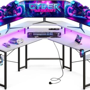 Juego de mesa con 2 enchufes y 2 puertos usb, mesa de ordenador con LED para juegos, 129x129 cm, Precio por tiempo limitado