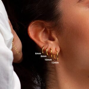 Juego de anillos redondos de acero inoxidable para hombre y mujer, aretes Huggies apilables chapados en oro de 18K, aros pequeños para cartílago de oreja, 4 pares