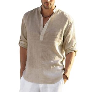 Blusa Informal de Lino y Algodón para Hombre, Camisa Holgada, Manga Larga, Primavera y Otoño, Atractivo, Novedad, 2022