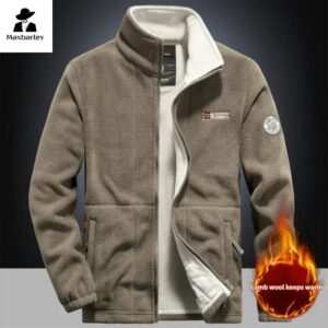 Chaqueta de lana cálida para hombre, sudadera de esquí a prueba de viento, abrigo de cuello alto, doble bolsillo grueso, escalada al aire libre, Invierno