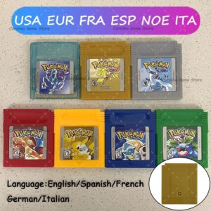 GBC cartucho de videojuego, tarjeta de consola Pokemon, azul/cristal/Verde/dorado/Rojo/plateado/amarillo, alta calidad con varios idiomas