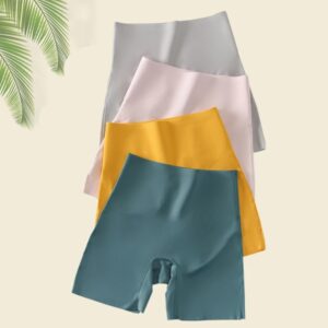 Pantalones cortos de seguridad sin costuras para mujer, bóxer de seda de hielo de cintura alta, bragas con falda antifricción, talla grande M-XXL