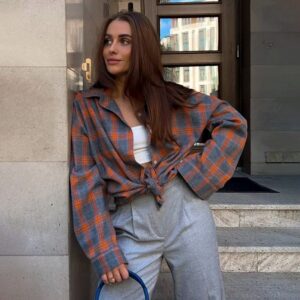 Camisa de manga larga Vintage para mujer, camisa a cuadros de gran tamaño, camisa holgada con bolsillo de solapa, blusa de estilo coreano, moda de otoño e invierno