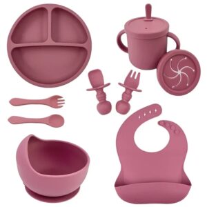 Juego de alimentación de silicona sin BPA para bebé, tazón con ventosa, plato de comedor, taza de paja, cuchara, tenedores, vajilla para niños
