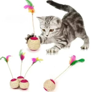Pelota de rascado de Sisal para gato, juguete interactivo de entrenamiento, suministros para mascotas, pluma, 1 unidad