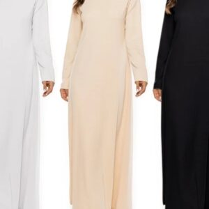 Ropa de trabajo musulmana para mujer, vestido básico de manga larga con cuello redondo, bata de Color sólido de Oriente Medio