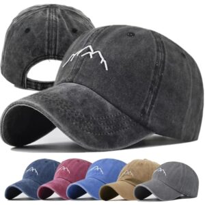 Gorra de algodón lavado para hombre y mujer, gorro de béisbol Vintage con bordado de montaña, ajustable, informal, ropa de calle al aire libre, deportes
