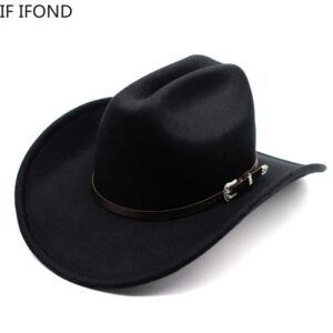 Sombrero de vaquero occidental Vintage para Hombre, gorra de Jazz para señora, con ala ancha de cuero, Sombrero de iglesia para Hombre