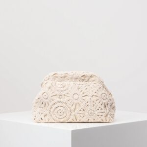 Bolso tejido hueco con patrón, bolso de mano simple, bolso de clip bohemio, monedero de paja informal para vacaciones, bolso de playa (patrón aleatorio)