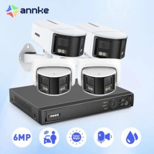 ANNKE-sistema de cámaras de seguridad de vídeo en red, Kit de cámaras Ip POE de 6MP, con 2 piezas, 4 piezas, 6MP, lente Dual de 180 °, Audio bidireccional