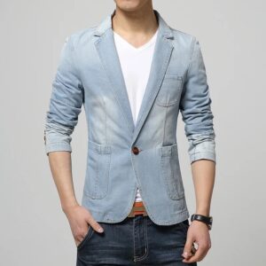 Blazers de mezclilla de un solo pecho para hombre, trajes individuales, traje informal, chaqueta de baile de amazon, abrigo superior de boda, primavera, otoño