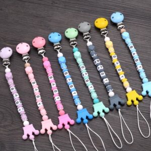 Clips de silicona para chupete con nombre personalizado para bebé, cadena de dentición hecha a mano, mordedor para niños pequeños, juguetes para masticar