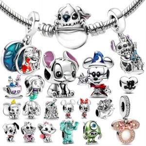 Abalorios de plata de ley 925 de Disney, Mickey, Winnie, the Pooh, Stitch, joyería Original, compatible con pulseras Pandora, accesorios colgantes