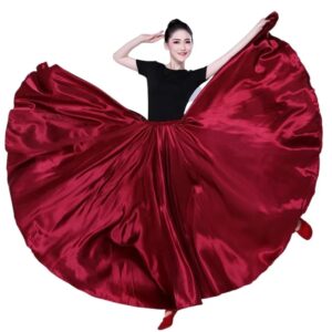 Falda larga española de satén brillante, Falda de baile oscilante, falda de danza del vientre, falda de sol, 14 colores disponibles, VL-310