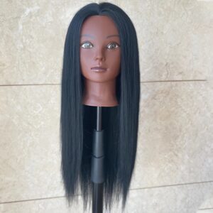 Cabeza de Maniquí de pelo liso sintético 100%, modelo para tejido, Estilismo, entrenamiento de peluquería, teñido permanente y cabello S, 25 pulgadas