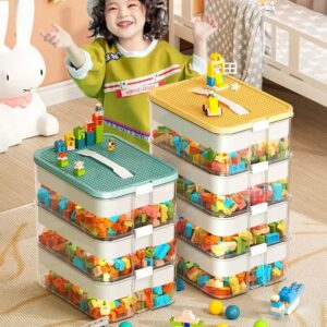 Caja de almacenamiento de bloques de construcción para niños, organizador de juguetes transparente con tapa, Kit de primeros auxilios apilable, medicina clasificada, 2 capas