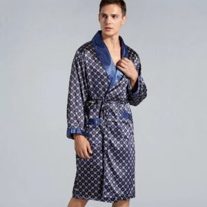 Bata de ducha de seda para hombre, ropa de dormir con vestido geométrico, Kimono de manga larga, albornoz de gran tamaño, 5XL, verano, 2024