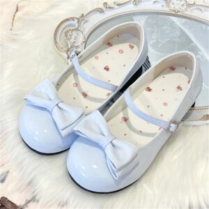 Zapatos de tacón bajo con lazo para niñas, calzado plano de cabeza redonda, Loli, Kawaii, Harajuku, Jk, 1cm