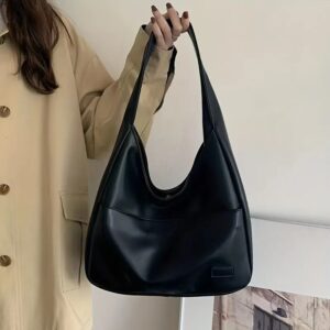 Bolso Hobo Simple de cuero PU para mujer, bandolera lisa de gran capacidad, a la moda, para el trabajo escolar, 2023