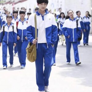 Uniforme chino para estudiantes de secundaria, traje de primavera para niño, blanco, azul, Vintage, incluye chaqueta y pantalones