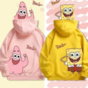 Suéter de poliéster de dibujos animados de Bob Esponja, Sudadera con capucha de manga larga, delgada o carnosa, animación, Otoño e Invierno