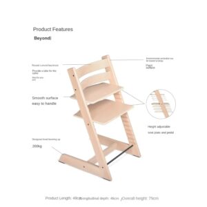 Silla de crecimiento para niños, silla alta para bebé, comedor, asiento para comer, silla de aprendizaje de madera maciza para niños