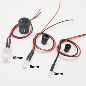 LED precableado redondo con soporte de plástico, 10-100 piezas, 3mm/5mm/10mm, rojo/verde/azul/RGB, blanco, UV, cc 12V