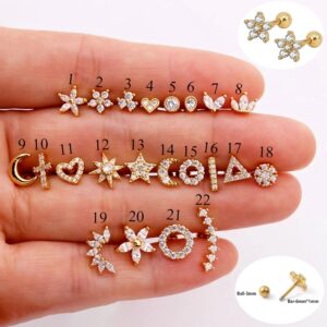 Mini pendientes de circonita de acero inoxidable para mujer, aretes de Color dorado, Piercing para cartílago Tragus, nuevo en 1 pieza