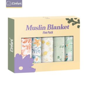 Elinfant-Conjunto de regalo de 5 piezas, babero de muselina de algodón de bambú, paño para eructar, 100% algodón, 60x60cm, pañuelo de 2 capas para bebé