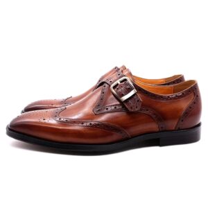 Zapatos de vestir de cuero genuino de lujo para hombre, zapatos formales de boda de negocios, hebilla de correa de monje, Wingtip italiano Oxfords