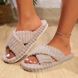 Zapatillas de casa de PANA con banda cruzada para mujer, toboganes de felpa cálidos, zapatillas de algodón de suela suave para dormitorio interior, Otoño e Invierno