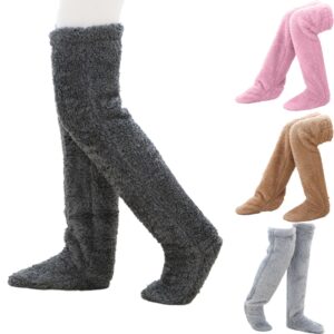Medias mullidas por encima de la rodilla, calentadores de piernas, medias cálidas de invierno, calcetines de dormir sólidos para el hogar, medias gruesas de lana peluda