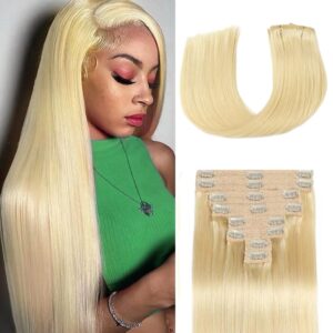 Extensión de cabello humano Remy brasileño para mujer, conjunto de cabeza completa de 613G, Color rubio 120, 16-24 pulgadas