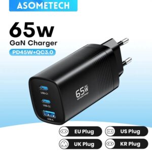 ASOMETECH-cargador USB tipo C GaN, 65W, 45W, PPS, PD, QC4.0, rápido, para Macbook, portátil, IPAD, tableta, iPhone 14, Samsung S23 Ultra
